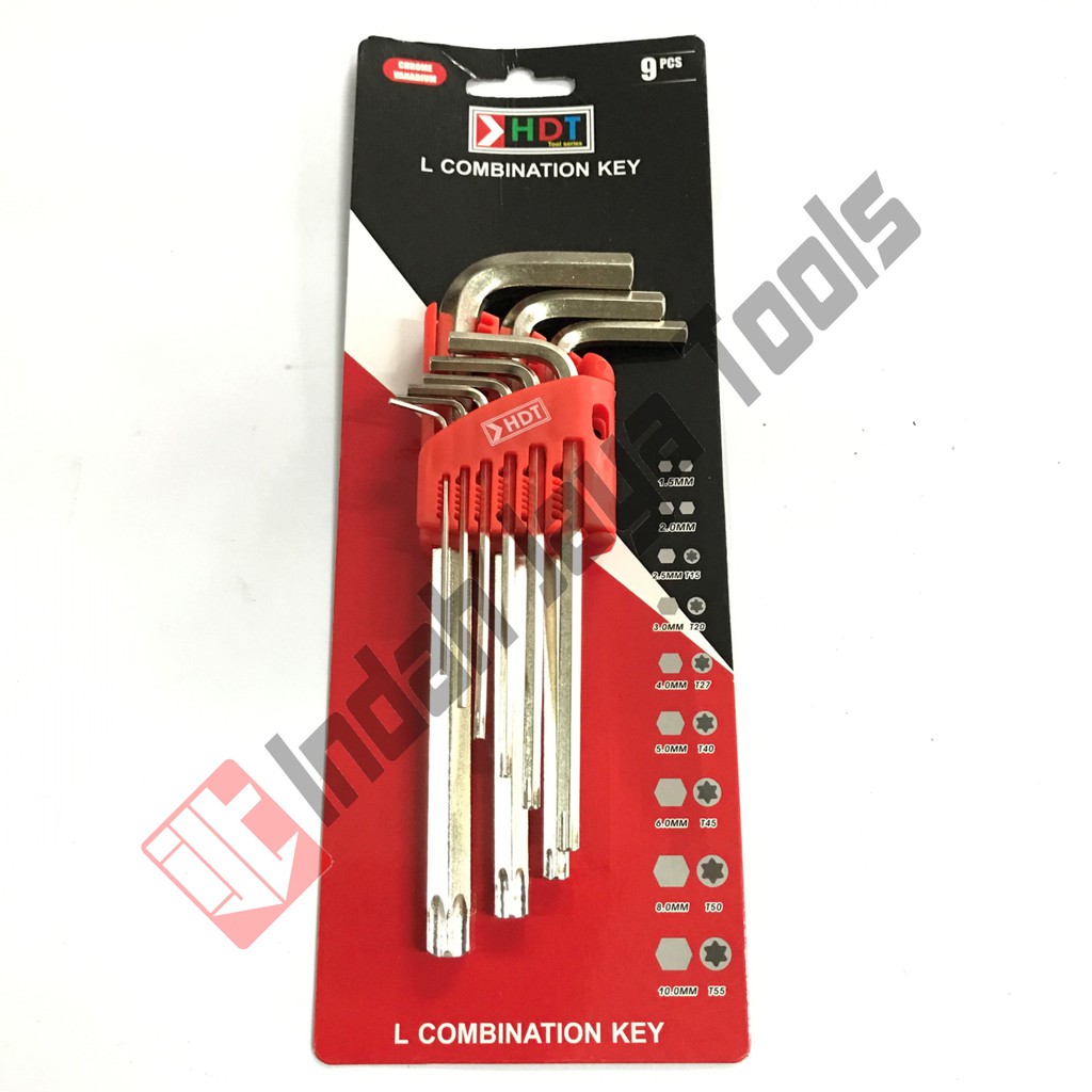 Kunci L Long + L Bintang Set Kombinasi HDT 9 pcs - Hex Torx Set Key