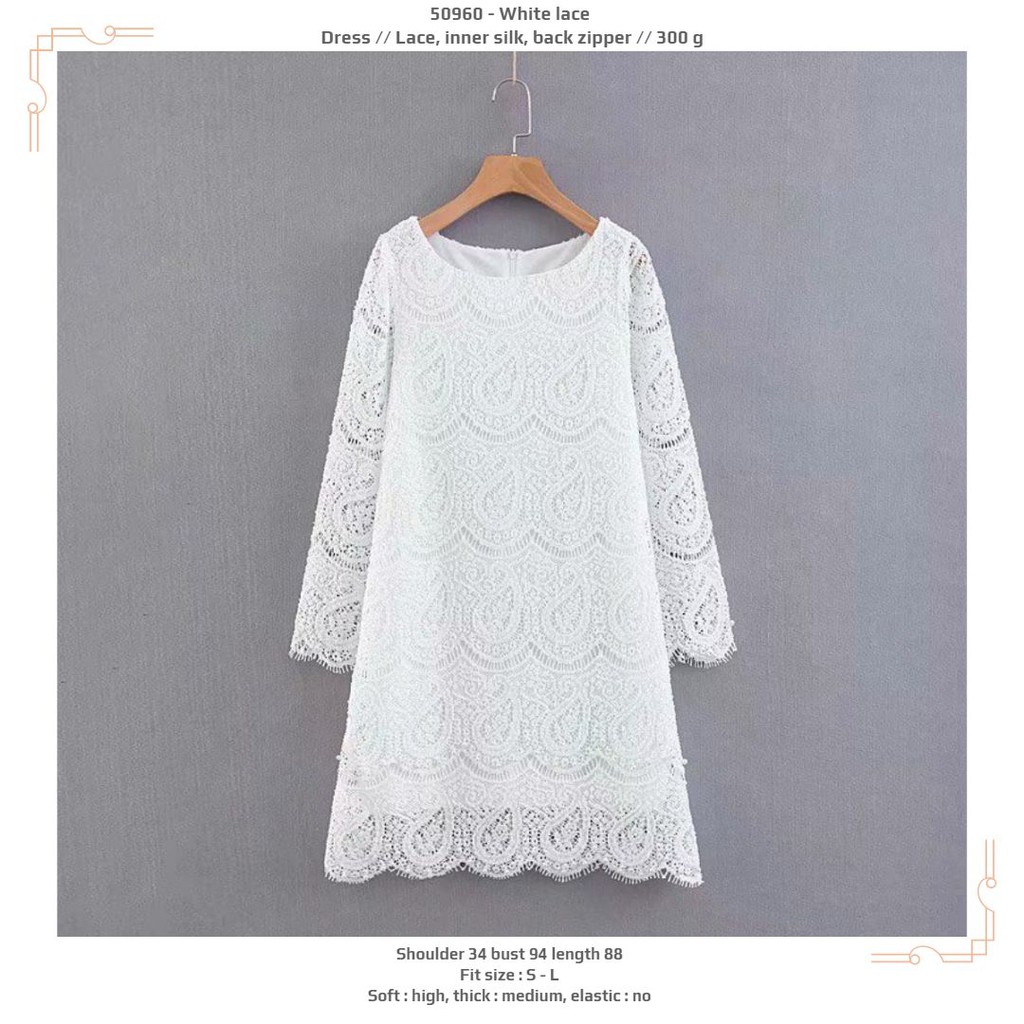 dress brokat warna putih lengan panjang,dress pesta import murah