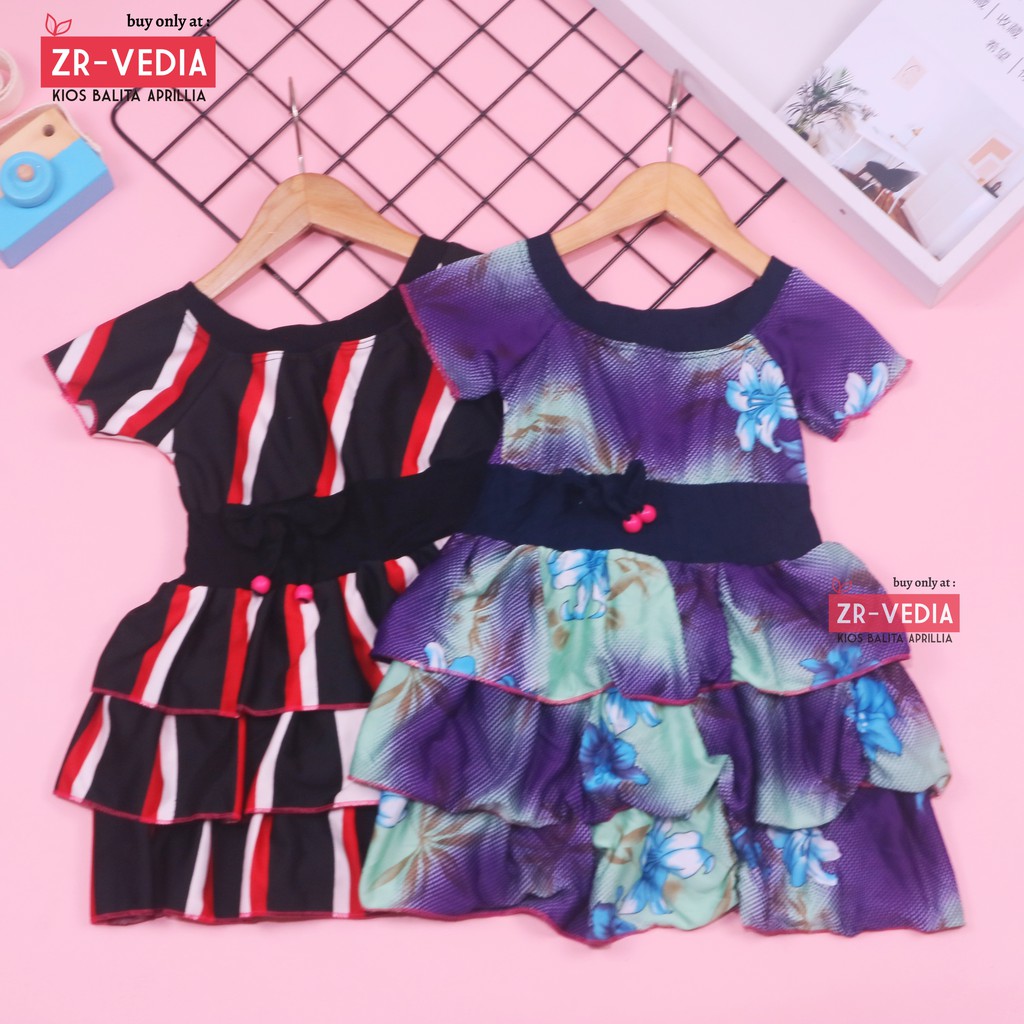 Dress Nayla uk 1-2 Tahun / Dres Lengan Balita Anak Perempuan Motif Girl Kids Baju Pesta Harian Murah