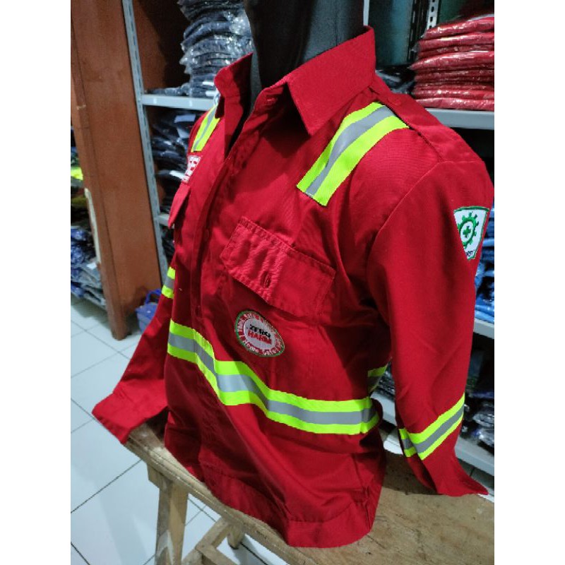 SERAGAM HSE MERAH FULL LOGO KANCING KAIN PREMIUM