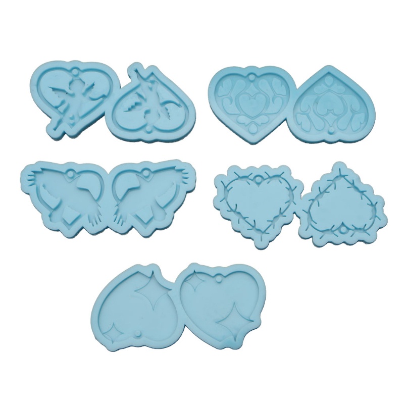 SIY  5 Styles Two Heart Shape Love Sign Keychain Silicone Mold with Hole for DIY Earrings Pendant Resin Mold Jewelry Making