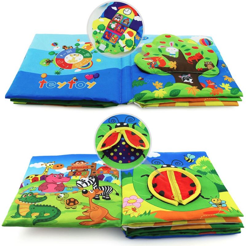 Buku Kain Bayi Edukasi Aktivitas Montessori Busy Soft Cloth Book Teether Soft Baby Crinkle 3D Touch Fabric Quiet Book - Zip, Button, Buckle ,Lace, Early Learning Basic Life Skills Soft Sensory Toy Kado Bayi Buku Bantal Kerincingan Newborn