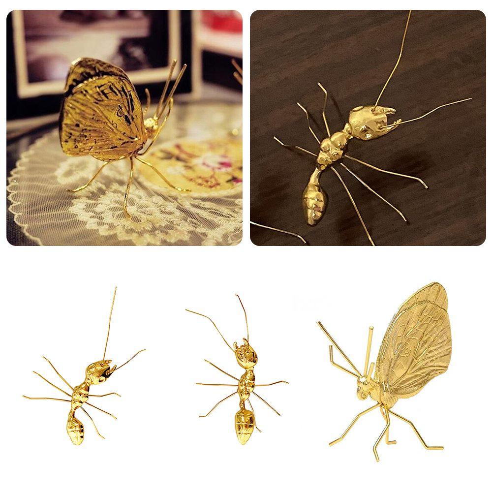 Suyo Miniatur Kupu-Kupu Semut Handmade Bahan Tembaga Warna Emas Untuk Dekorasi