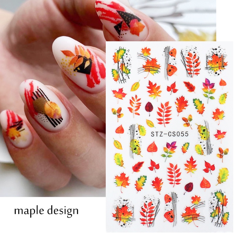 Stiker Kuku 3D Desain Labu Zombie Tengkorak Ular Daun Maple Untuk Dekorasi Manicure