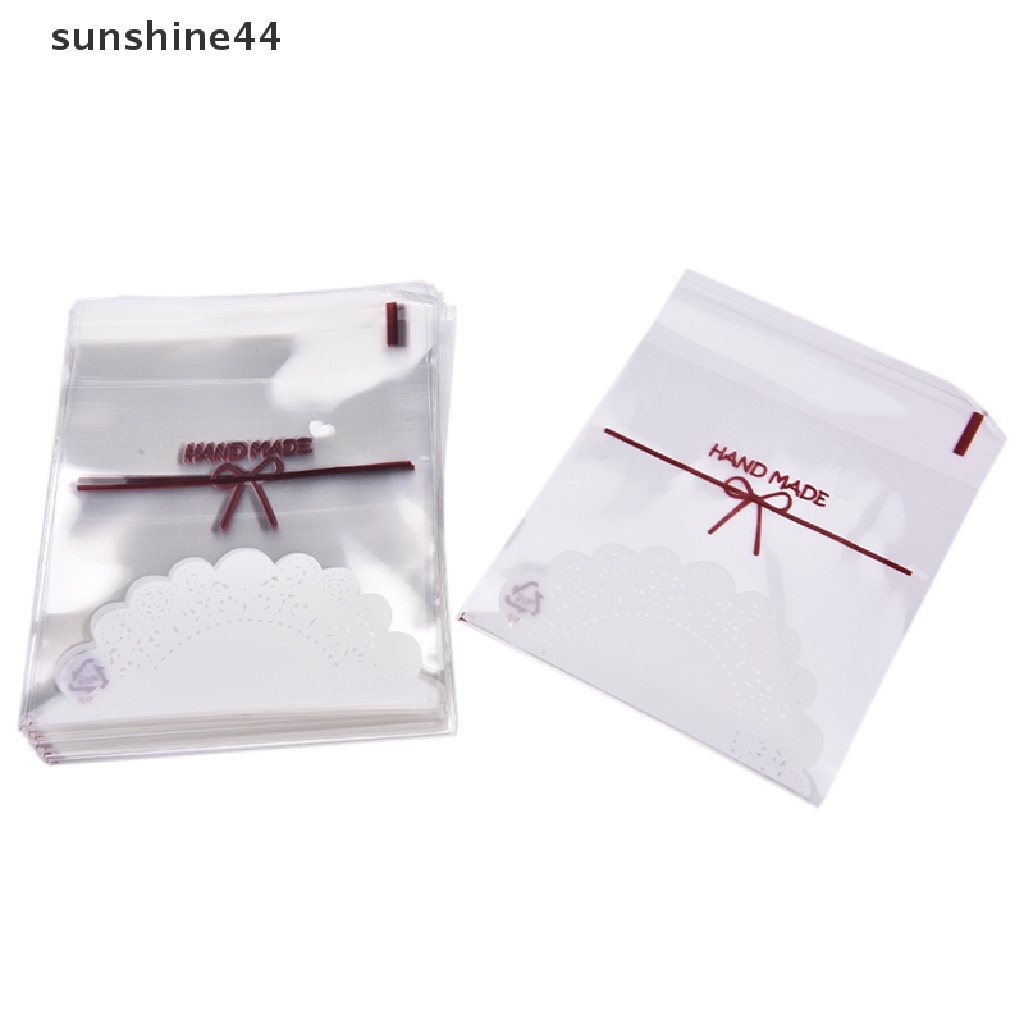 Sunshine 100pcs Kantong Plastik Cellophane Motif Renda Dengan Perekat Untuk Permen / Kue Ulang Tahun