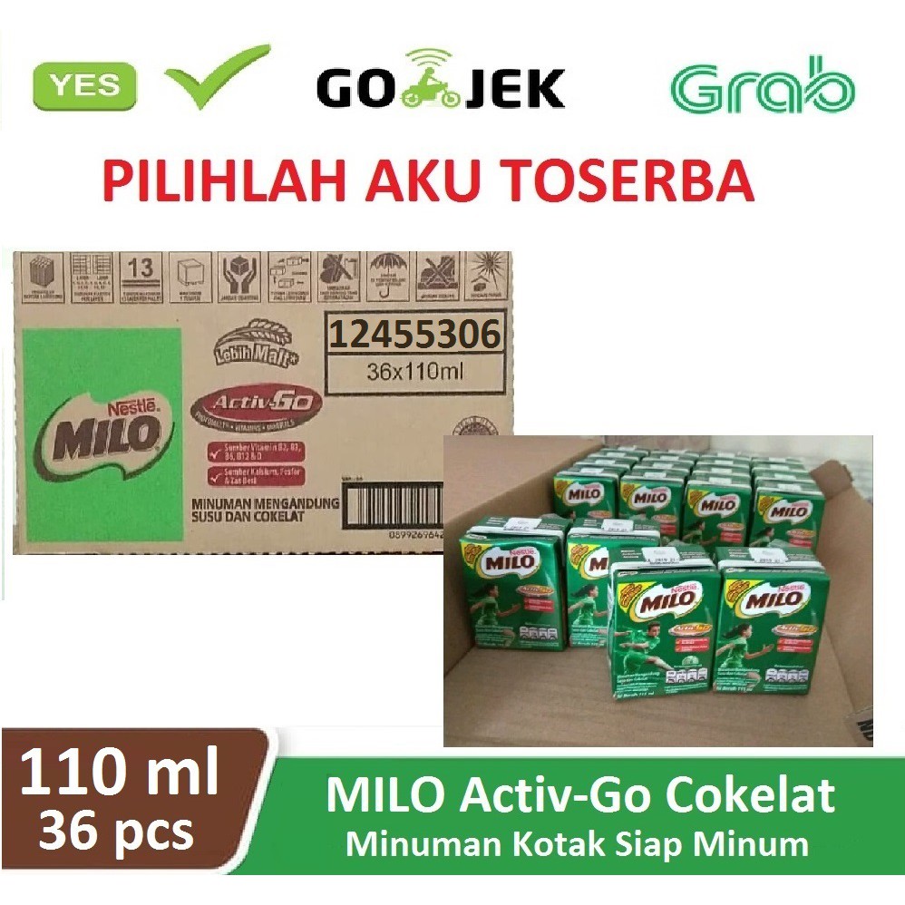 

Susu Milo Kotak Coklat ACTIVE GO UHT - ukuran 115 ml MENJADI 110 ml (1 dus isi 36 kotak)