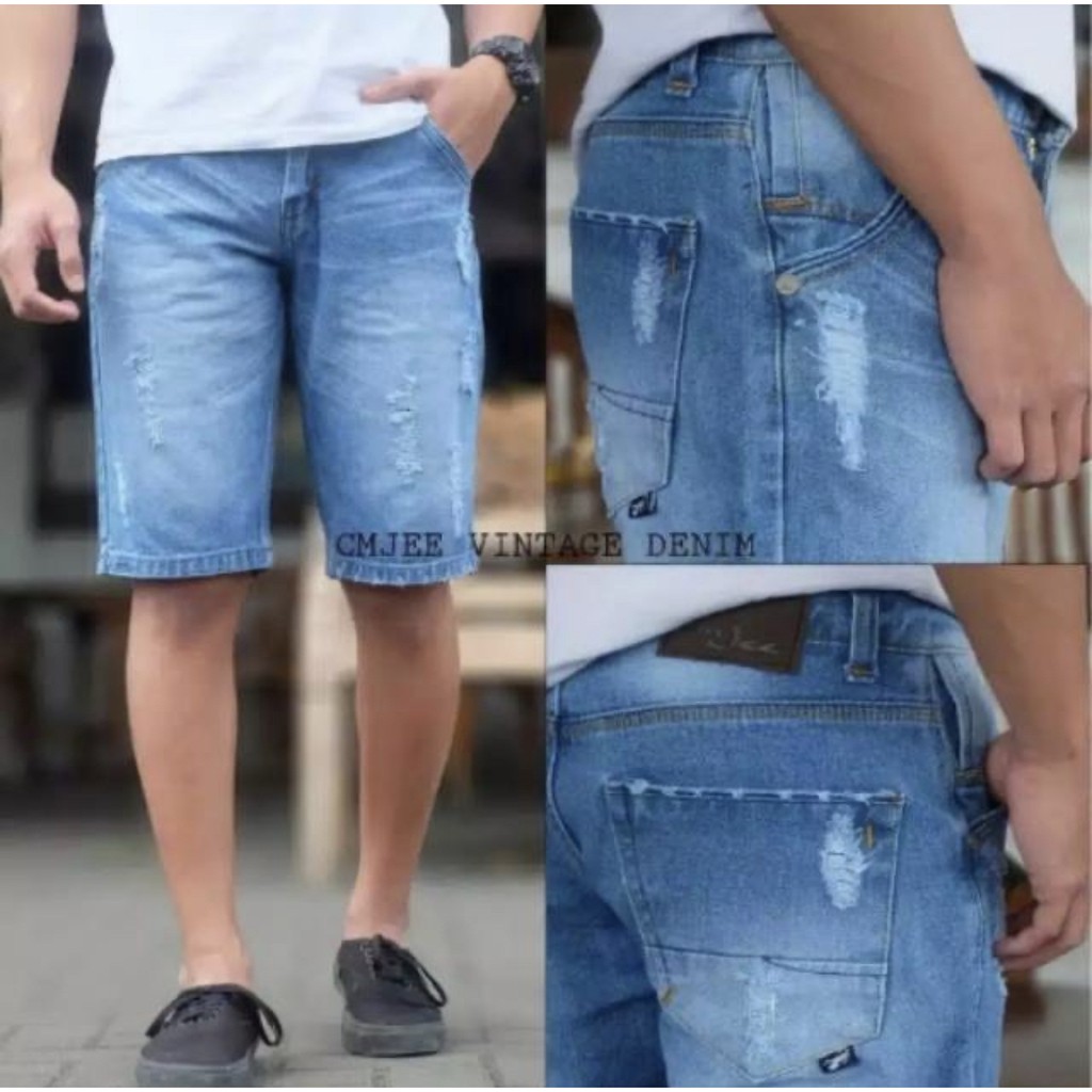 Celana Jeans Pendek Sobek Pria /Jeans Pendek Distro