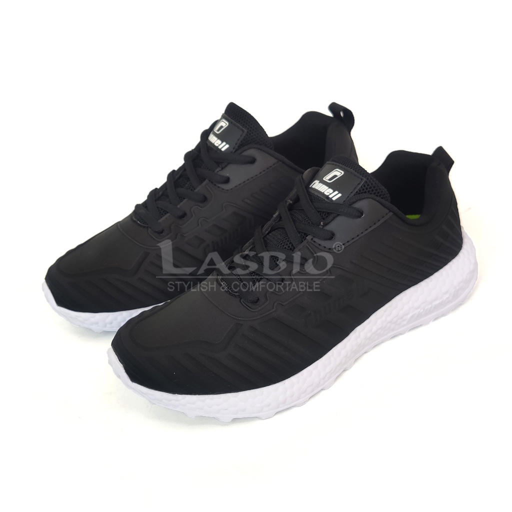 Sepatu Sneakers Sekolah Hitam Putih Pria Rhumell - Fighter Black White