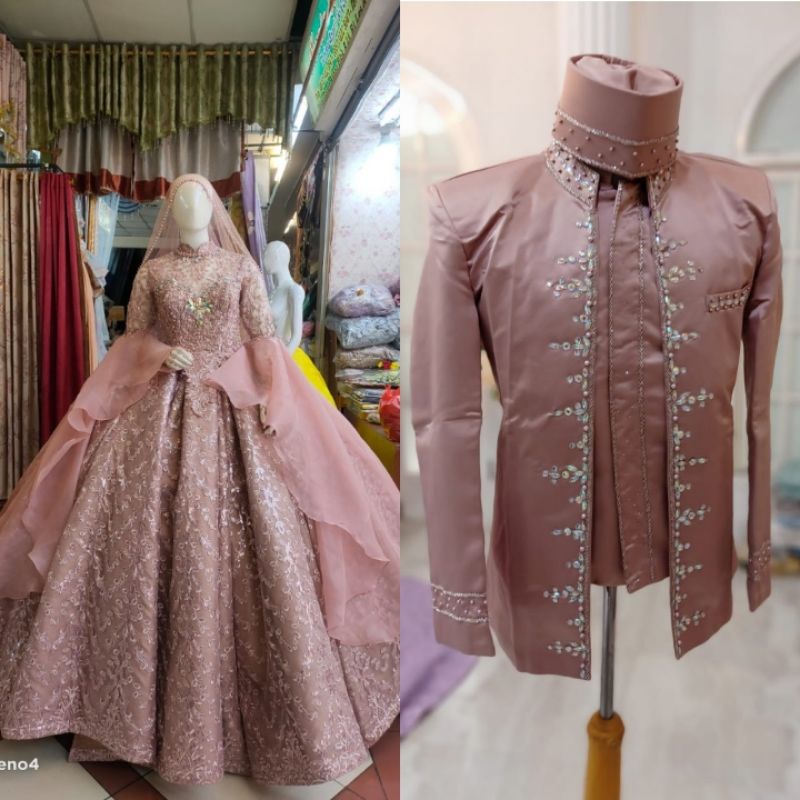 CAUPLE  GAUN PENGANTIN  TRIDI/GAUN SLIM BEREKOR MEWAH MODERN/BAJU PENGANTIN/BALL GAUN