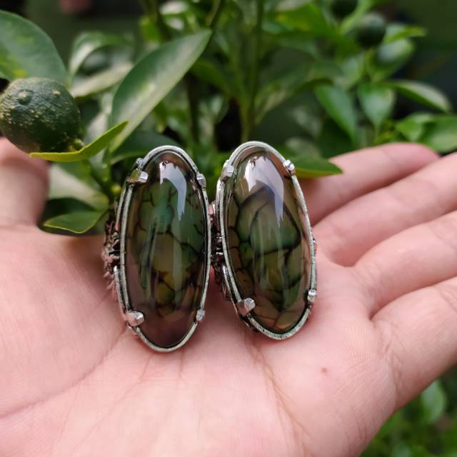 Cincin batu akik pandan sisik naga (N)