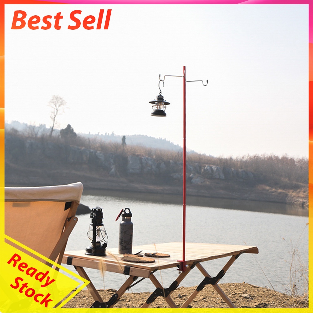 Double-Hook Camping Lamp Pole Portable Ground Desktop Fixing Lantern Holder