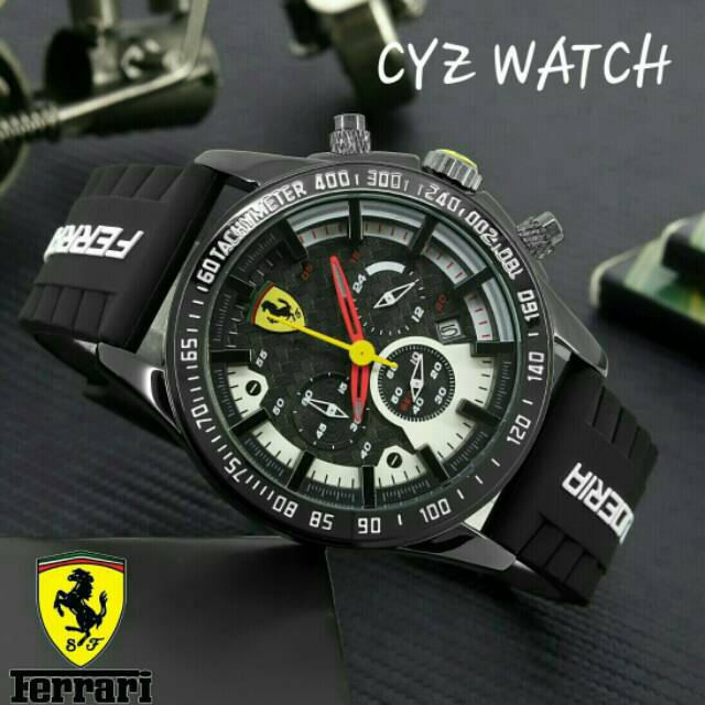 Jam Tangan Pria Elegant Exclusive FERRARI MASTER Premium Watch Sporty Black White