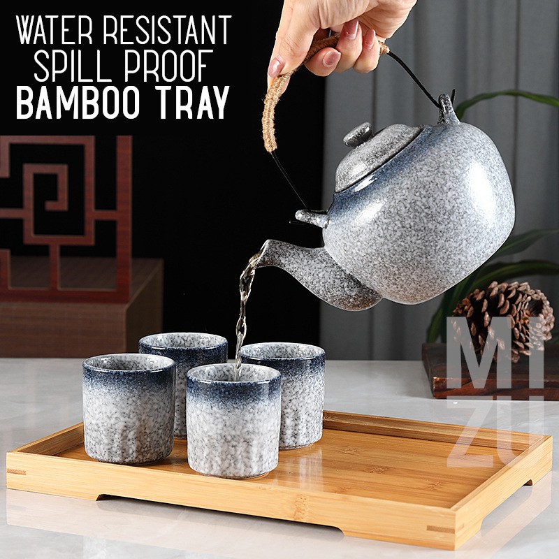 MIZU YOZAKURA Ceramic Tea SET Pot 4 Cups Strainer Tray Gift Box Teko 4 Cangkir Keramik Nampan Bambu-3