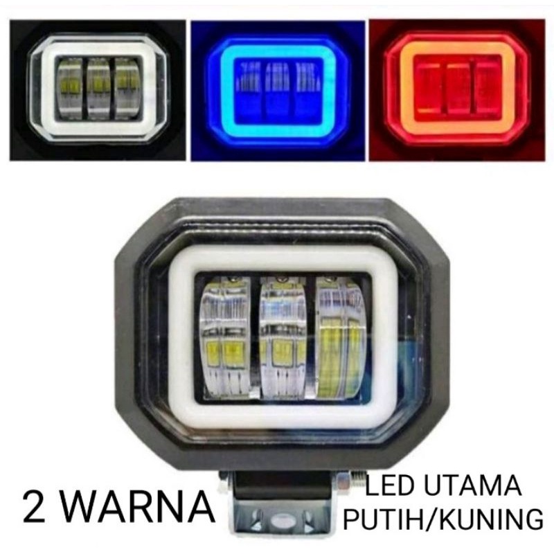 Lampu tembak sorot Led Cree 3 mata Lensa 6D kotak  ring biru Lampu tembak 2 warna putih/kuning