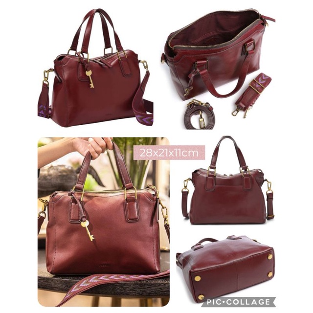 Fossil Jacqueline Satchel Wine Burgundy