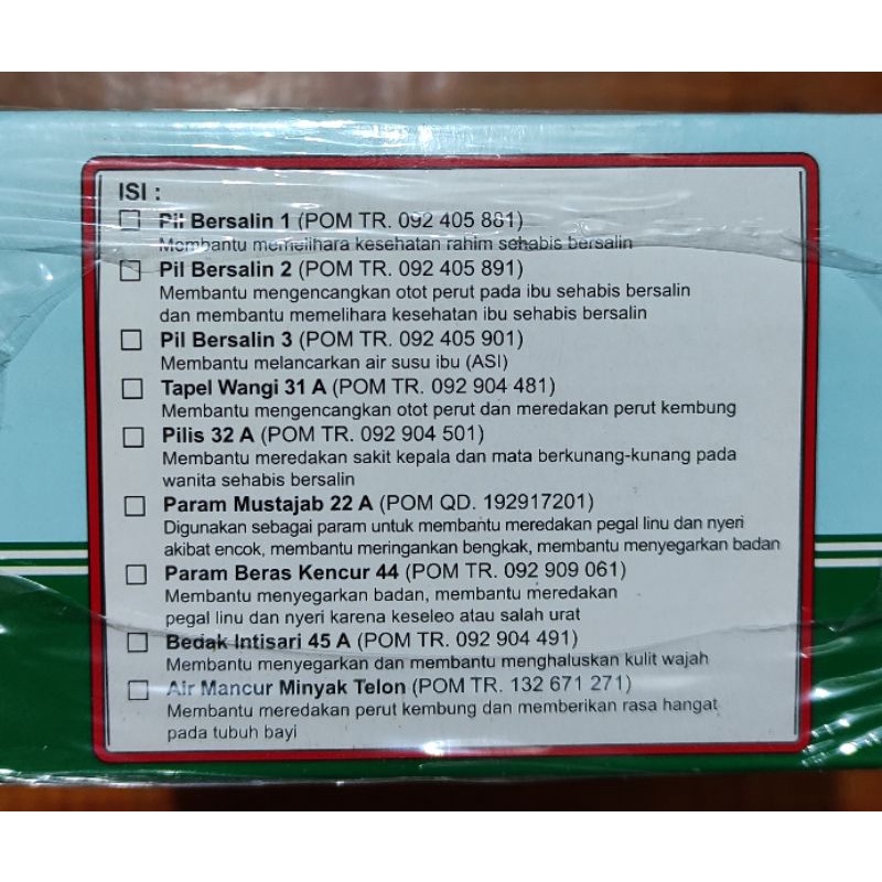Pil Bersalin Lengkap Dus Air Mancur / Pemakaian 40 Hari / Jamu Bersalin Kemasan Kardus / Jamu Bersalin Lengkap PIL