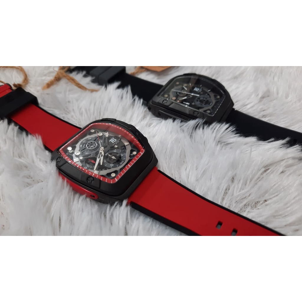 JAM TANGAN PRIA CHRONOGRAPH,TWO COLOUR RUBBER STRAP T5 H 3857G ORIGINAL/JAM TANGAN T5 H 3857G /JAM TANGAN COWOK TERBARU/