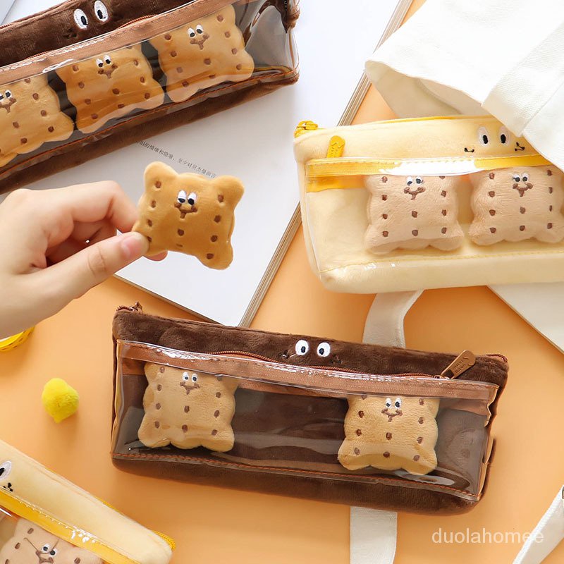 

AGOEE-Biscuit Large Capacity Fabric Pencil Case PVC Pencilcase School Supplies Pencil Bag School Pencils P