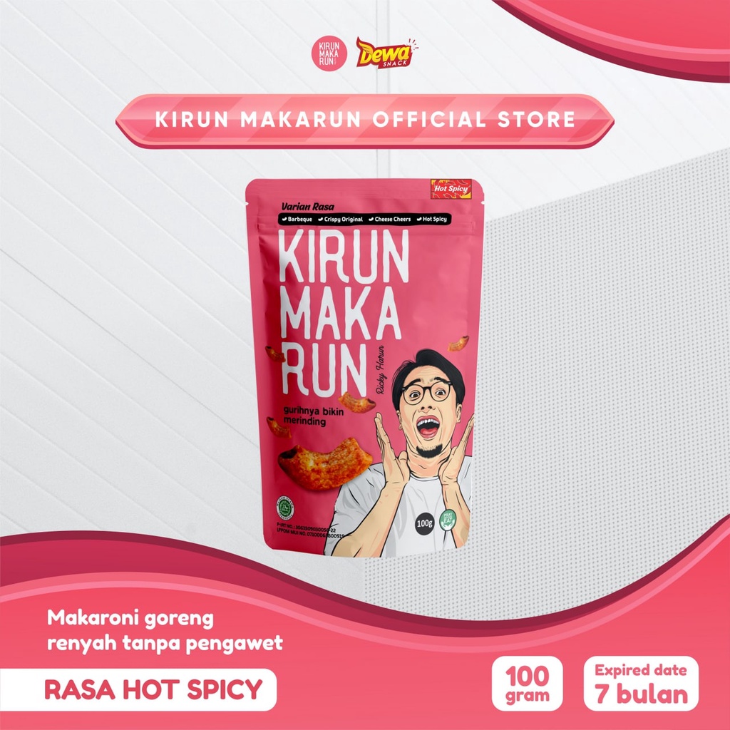 

Kirun Makarun | Makanan Ringan | Makaroni Pedas Kirun Makarun Varian Rasa Hot Spicy 100gr