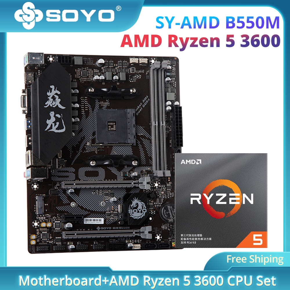 PREORDER SOYO Monarch Dragon B550M with Ryzen 5 3600 CPU Motherboard Set 3.6GHz 12 Thread DDR4 USB3.