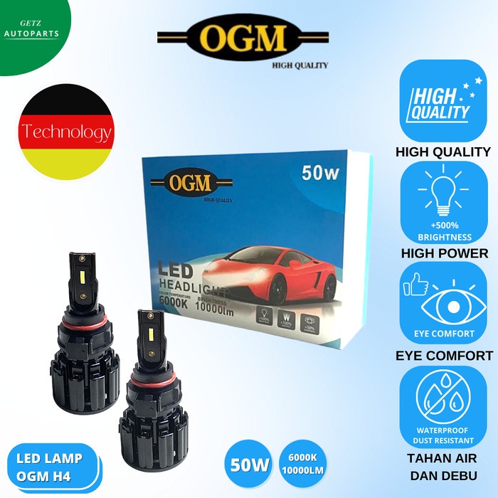 Lampu Mobil LED OGM H4 6000K 10.000 Lumens Sepasang Super Terang