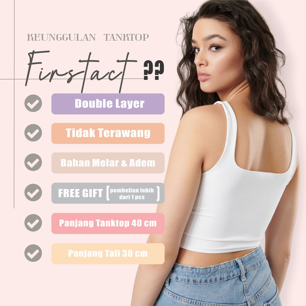Firstact ODETTE TALI BESAR CROP TOP Tank Top Wanita bahan Spandex-1