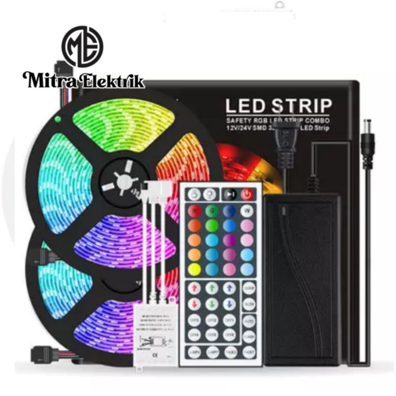 Paket LED strip 5m 10m RGB 3528 5050 Waterproof Non waterproof 5meter 10meter Indoor Outdoor Set Ledstrip Untuk luar maupun di Dalam ruangan Pariasi Mobil Cafe dll