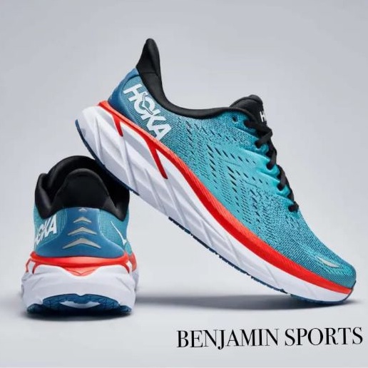 Sepatu Hoka One One Clifton 8 WIDE 2E Men's Road Running Shoes Real Teal Aquarelle