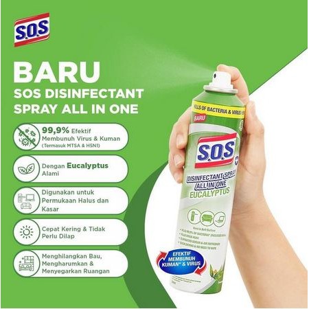 ORIGINAL SOS Disinfectant Spray 250ml Eucalyptus / SOS Desinfektan Spray All in One / HELLOMARTID