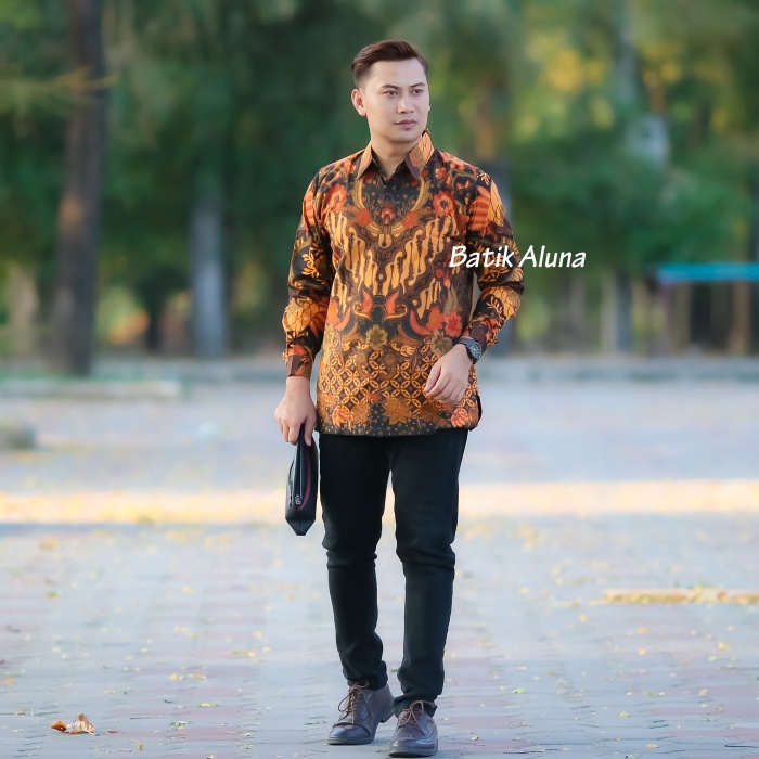 Batik pria lengan panjang Baju Kemeja Batik Pria Premium Lengan Panjang Solo Jumbo Reguler ASD 099