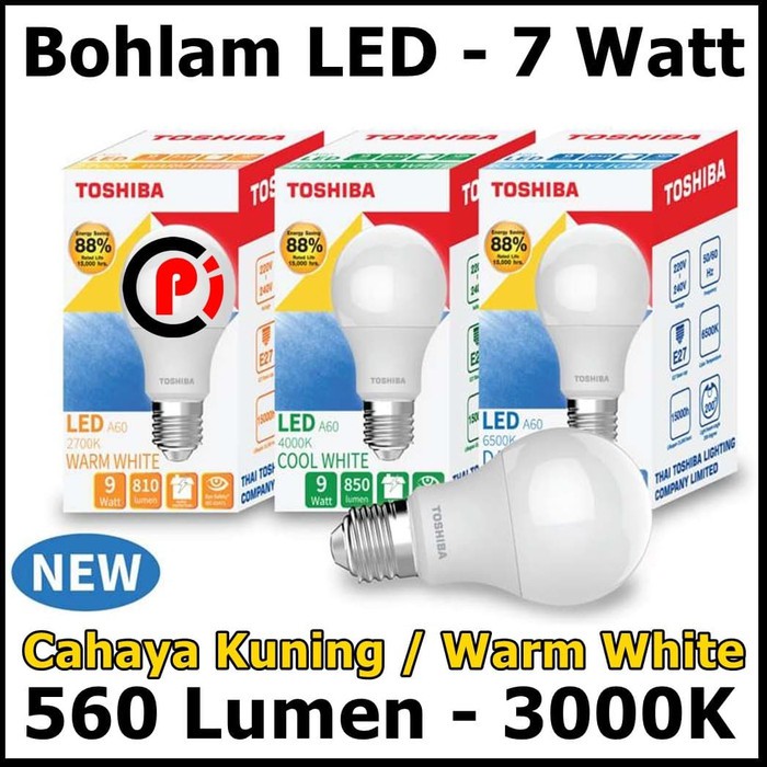 Toshiba Bohlam Lampu LED Cahaya Warna Warm White Kuning 7 Watt 7W