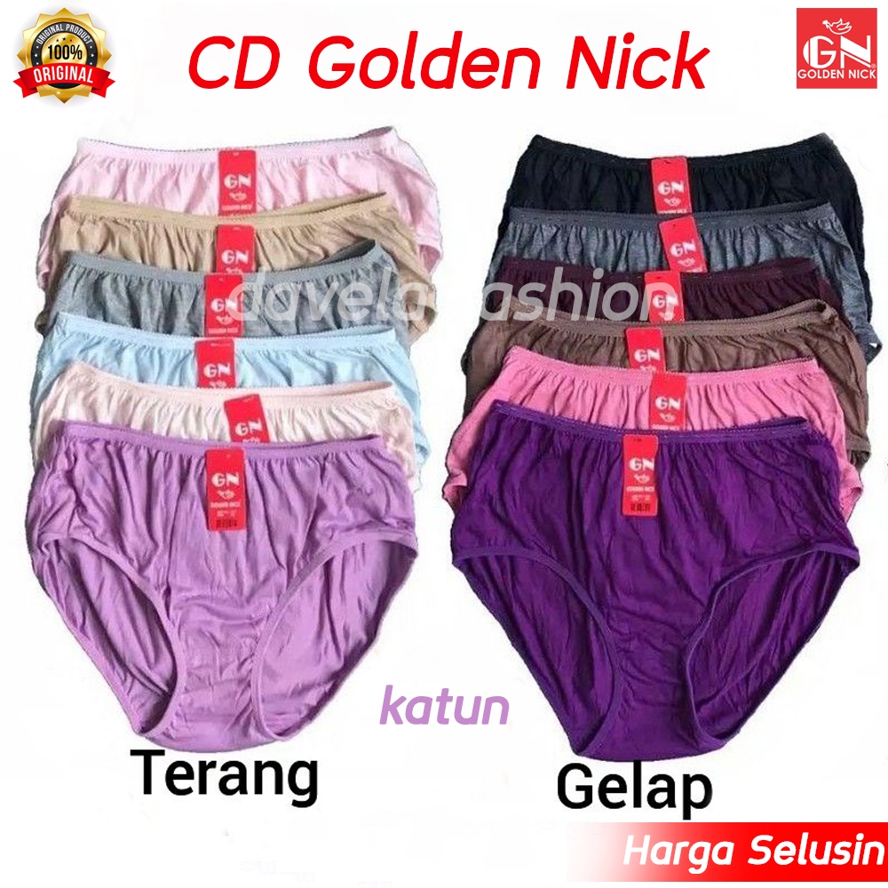 Grosir 12 PCS CD Celana Dalam Wanita Golden Nick 939 Warna Gelap &amp; 937 Terang