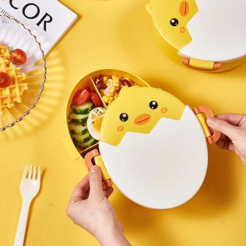 Kotak Bekal Anak BEBEK / Lunch Box Anak 2 Sekat Motif Bebek Termasuk Sendok dan Garpu