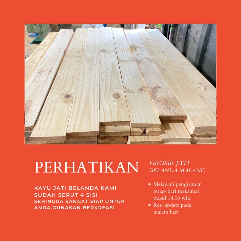 Stik jati belanda serut siap pakai 120cm x 2cm x 1,5cm (min order 10 batang bonus 1 batang)