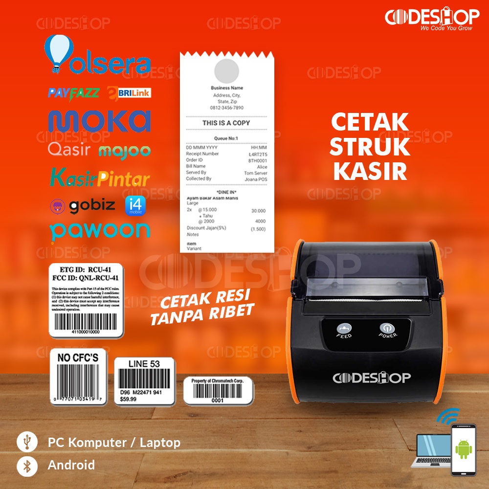 Paket Bundling Printer Bluetooth Codeshop CMT-808 + Label 76x100mm