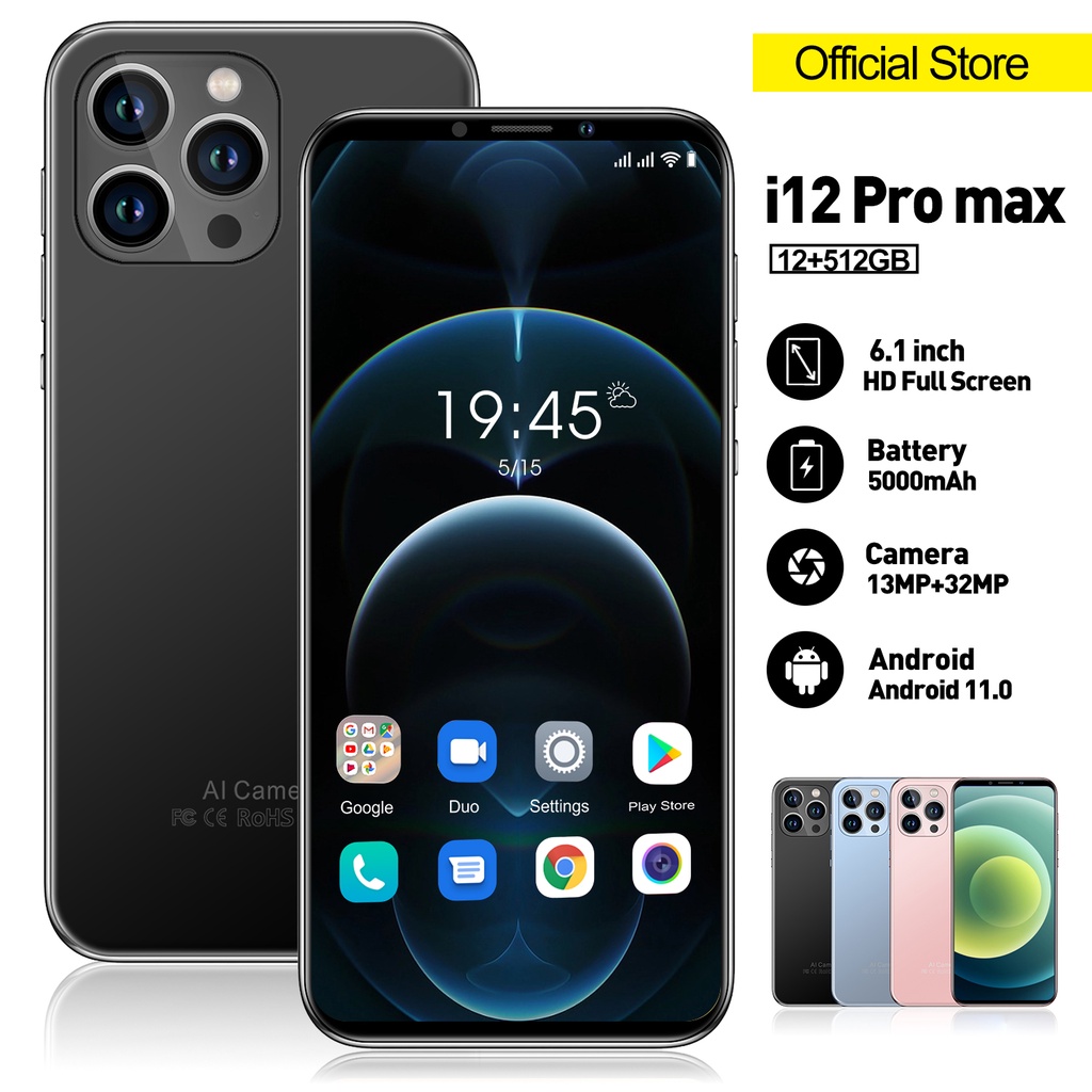 Original i12 pro max 6.1 inci Smartphone murah terbaik 13+32MP HD Kamera handphone promo cuci gudang hp android 4g baru di bawah 500 ram 12 512gb ram 8 128gb ram 4 32gb asli mobilephone termurah