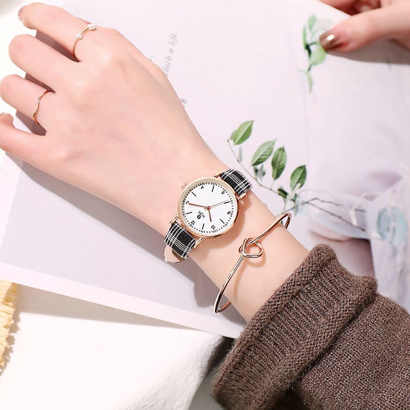 (BAYAR DI TEMPAT) JAM TANGAN WANITA MURAH KECE STRAP KULIT MODEL BARU KANVAS tanpa gelang