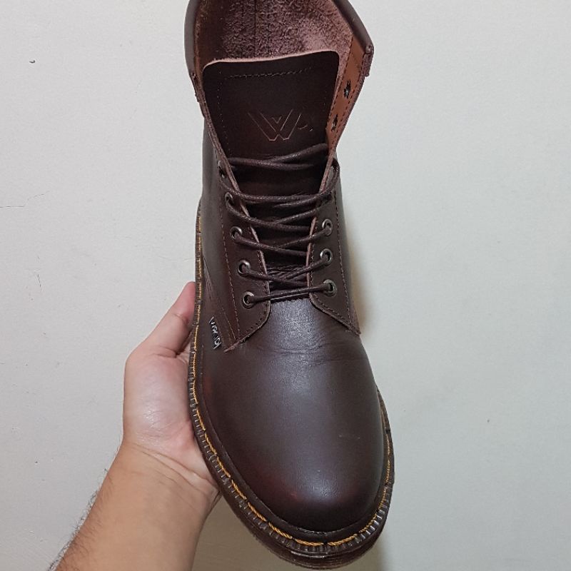 Sepatu Boots Docmart Pria Full Kulit Asli Brush Off Leather Maroon