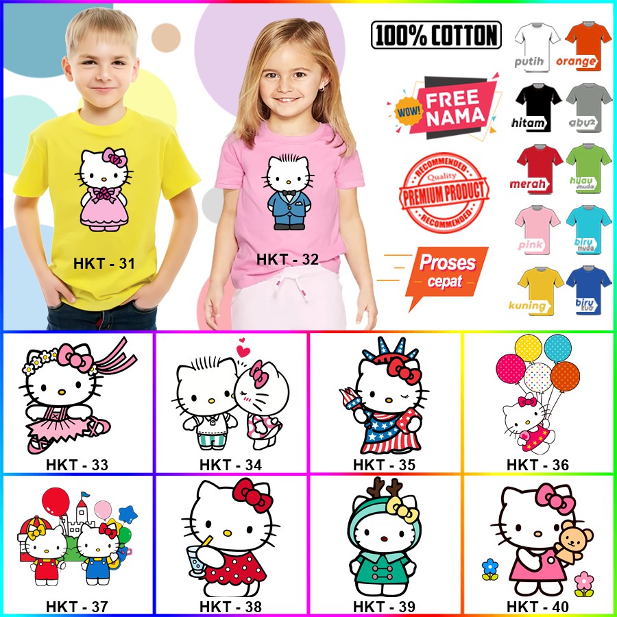 Baju Kaos ANAK DAN DEWASA HELLO KITTY COUPLE (FREE NAMA)