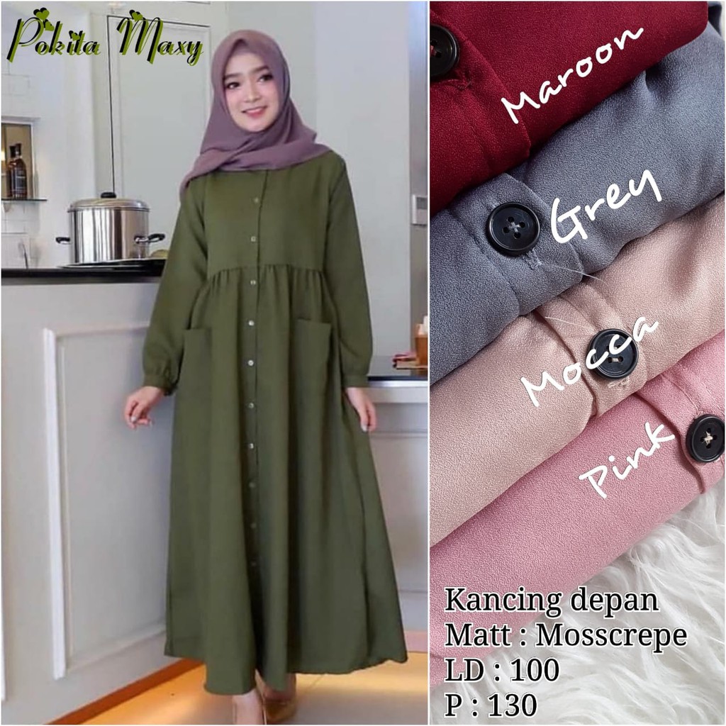 POKITA DRESS / DRESS POKITA / POCKET DRESS/ CASUAL DRESS - Gamis Maxy Simple Saku