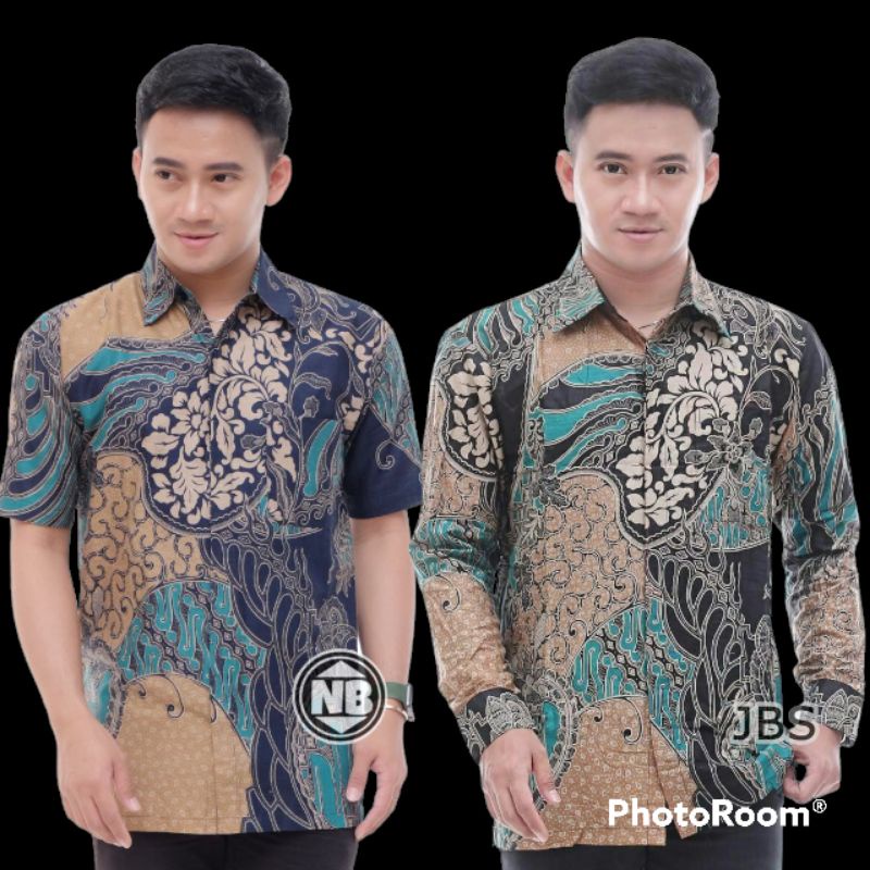 kemeja batik pria modern lengan panjang motif kembang tulip