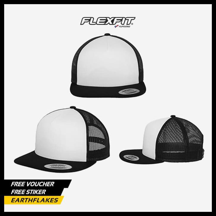 ORDER-KIRIM TOPI POLOS JARING/TRUCKER SNAPBACK FLEXFIT YUPOONG 6006W 6006 ORIGINAL - HITAM PUTIH