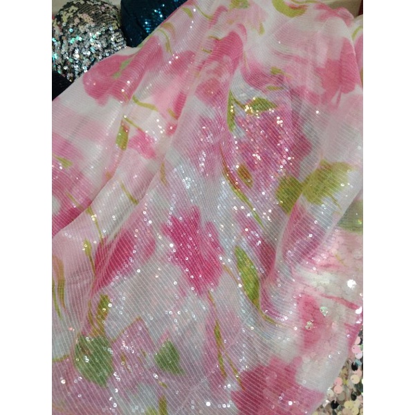 kain/bahan sequin motip bunga