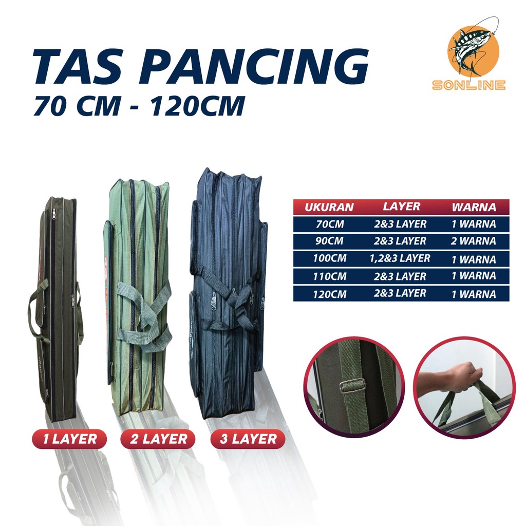 SONLINE Tas Pancing 2 &amp; 3 layer Ukuran 100cm, 110cm, 120cm Multifungsi Berkualitas Waterproof Awet