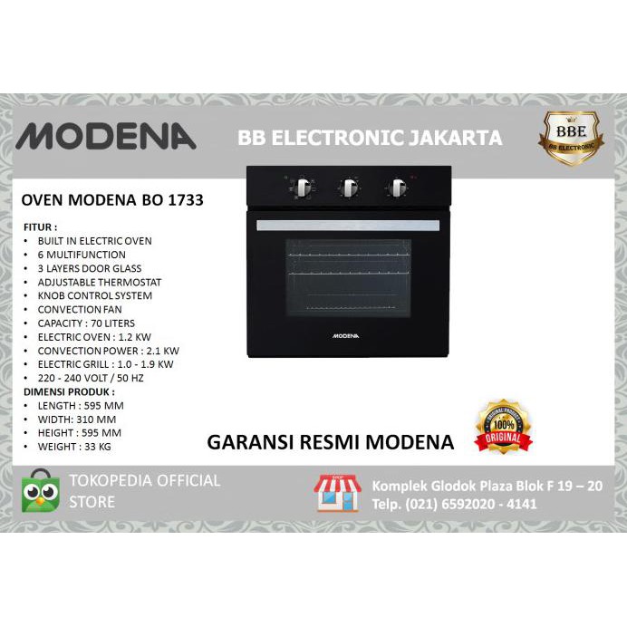 Oven Listrik Tanam Modena BO 1733 Hitam