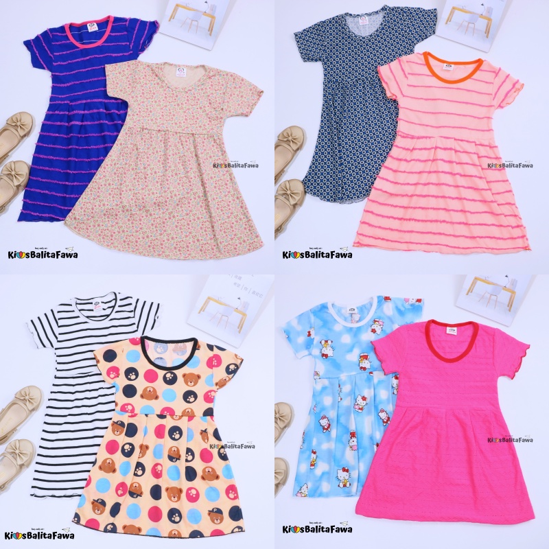 (LEBIH HEMAT ISI 3 PCS ) Dress Thalia 2-3 Tahun / Dres Murah Lengan Baju Balita Anak Perempuan Adem