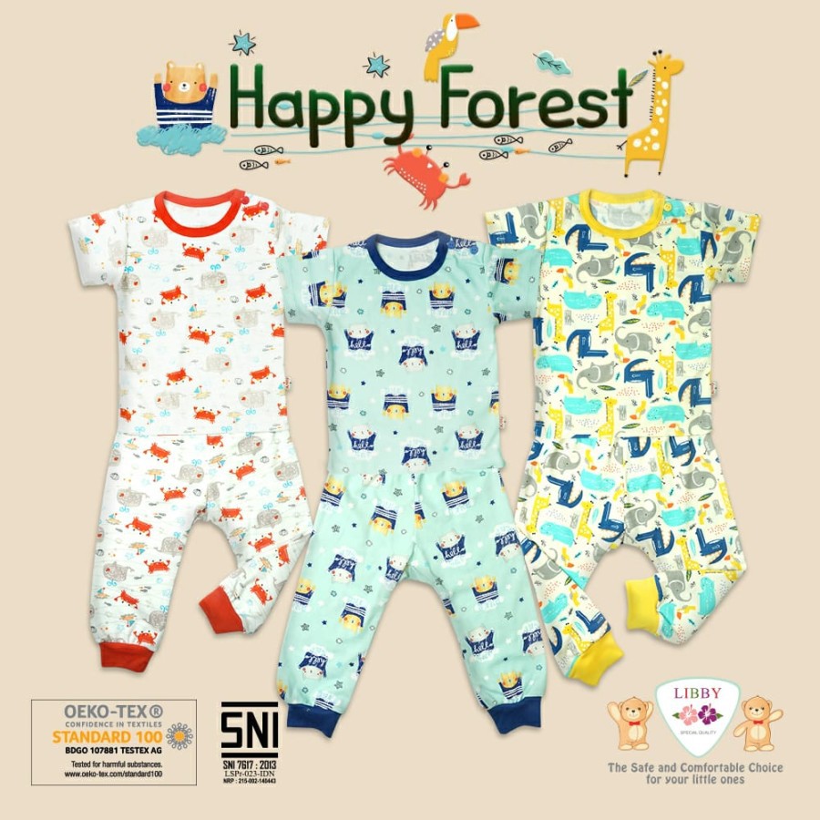 LIBBY BABY - 3STEL HAPPY FOREST PINK Setelan Pendek + Cln Panjang