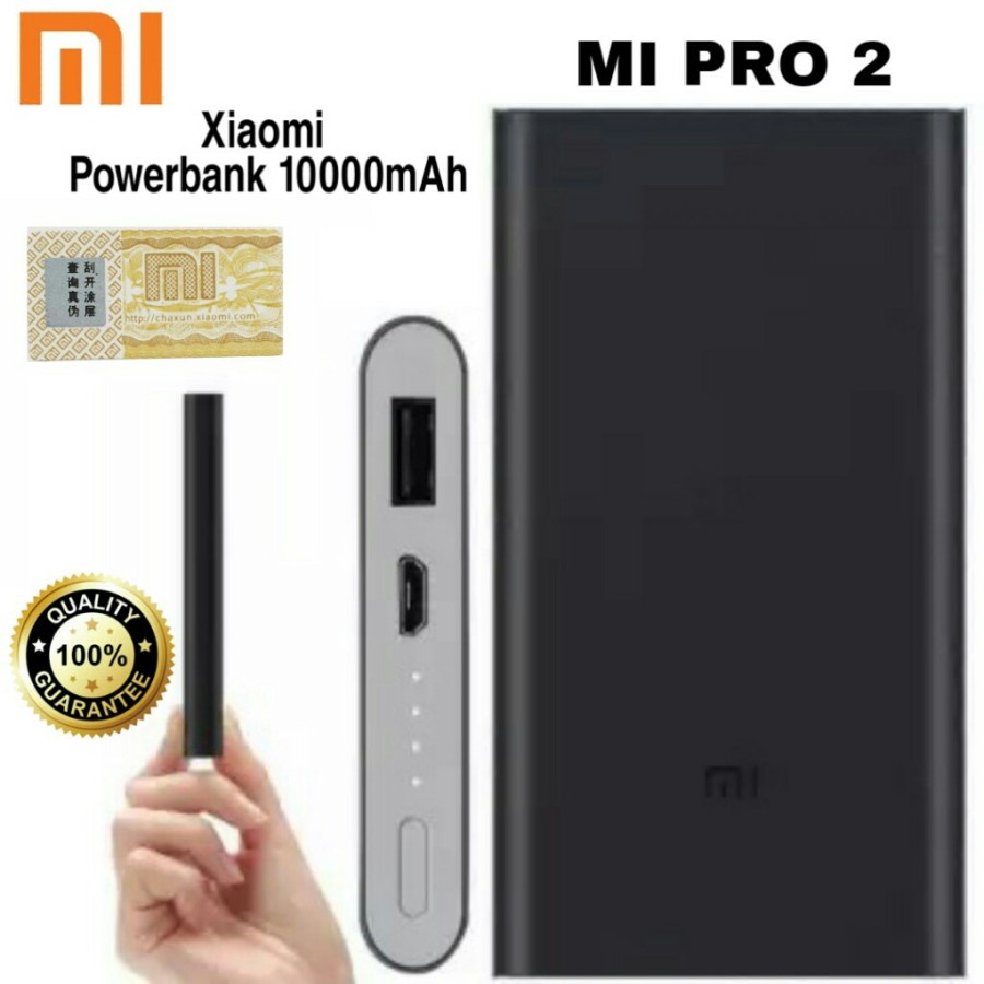 PowerBank Xiaomi 10000mAh Power Bank Mi Pro 2 Hitam Fast Charging