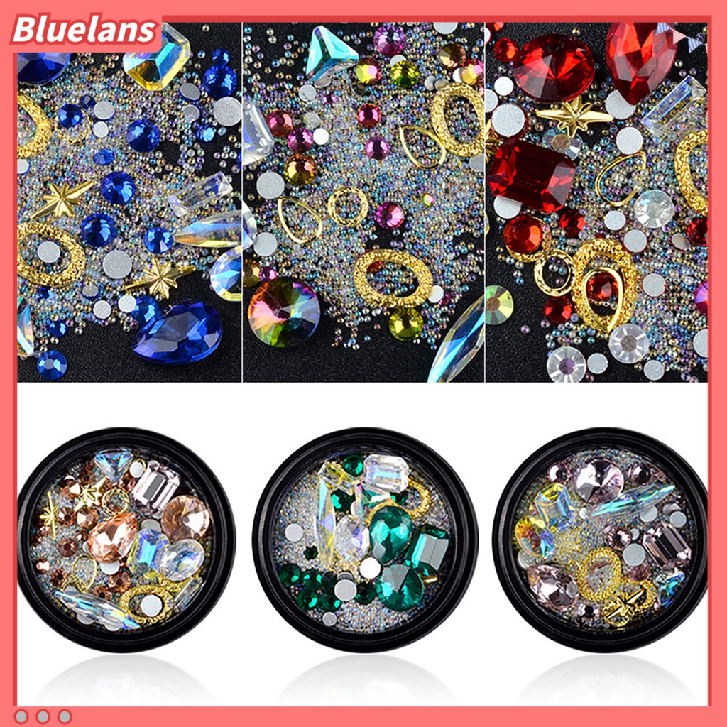 Bluelans Manik-Manik Berlian Imitasi 3D Warna-Warni Untuk Dekorasi Nail Art