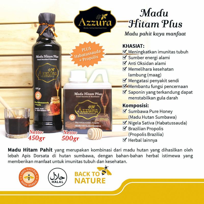 Madu Hitam Azzura Plus Habatussauda &amp; Propolis Untuk Imunitas dan Kesehatan